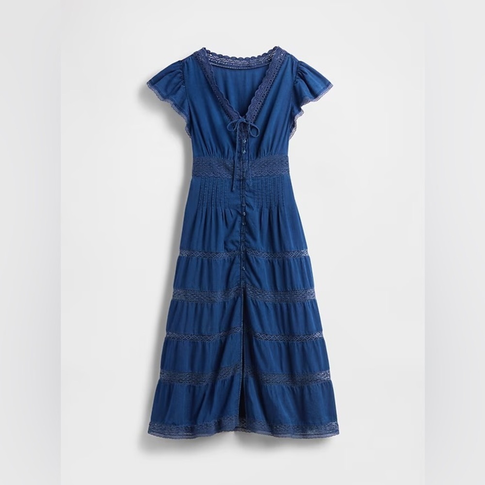 NWT! Gap Medium Indigo Lace-Trim Cottagecore Midi Dress 📎 - Picture 5 of 6